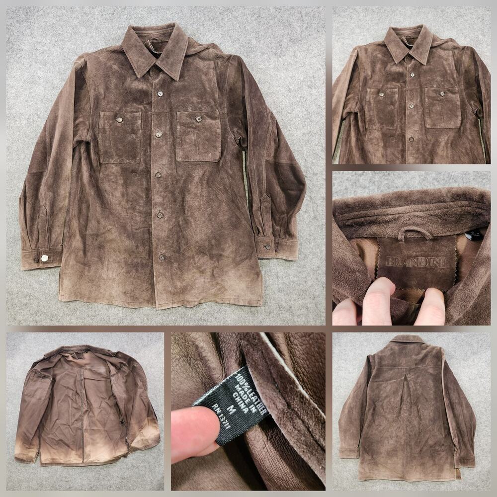 Brandini Jacket‎ Mens Medium Brown Suede Leather Shirt Jacket Shacket Overshirt
